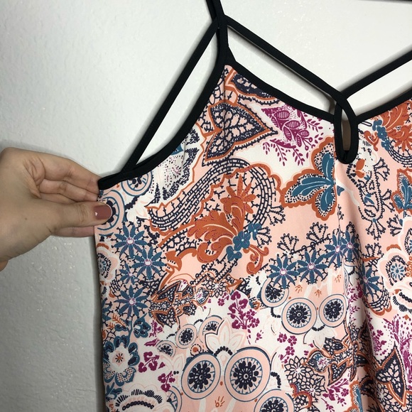 Lush Pink Blue Paisley Floral Cami Strappy Dress L - Picture 2 of 4